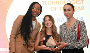 Nilé Livingston with Technologists of the Year Sindi Banaj and Maryem Bouatlaoui, co-creators of Finiverse.